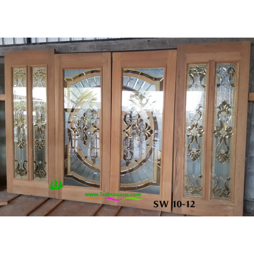 ประตูกระจกนิรภัยไม้สัก รหัส SW 10-12